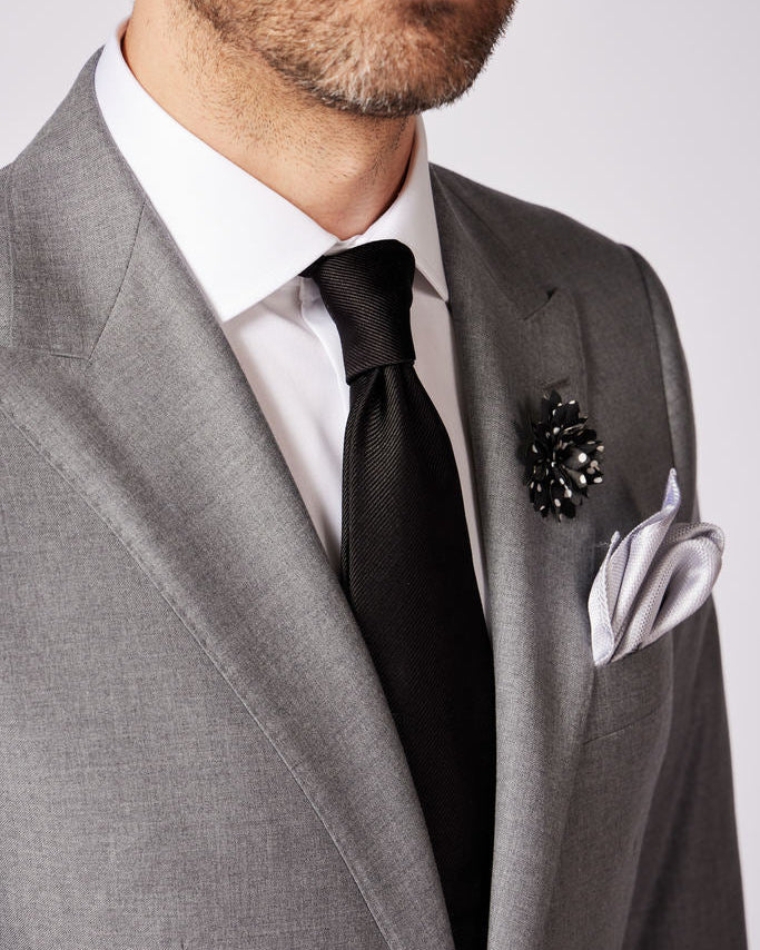 Large Flower Lapel Pin - Black/White - City Hatters
